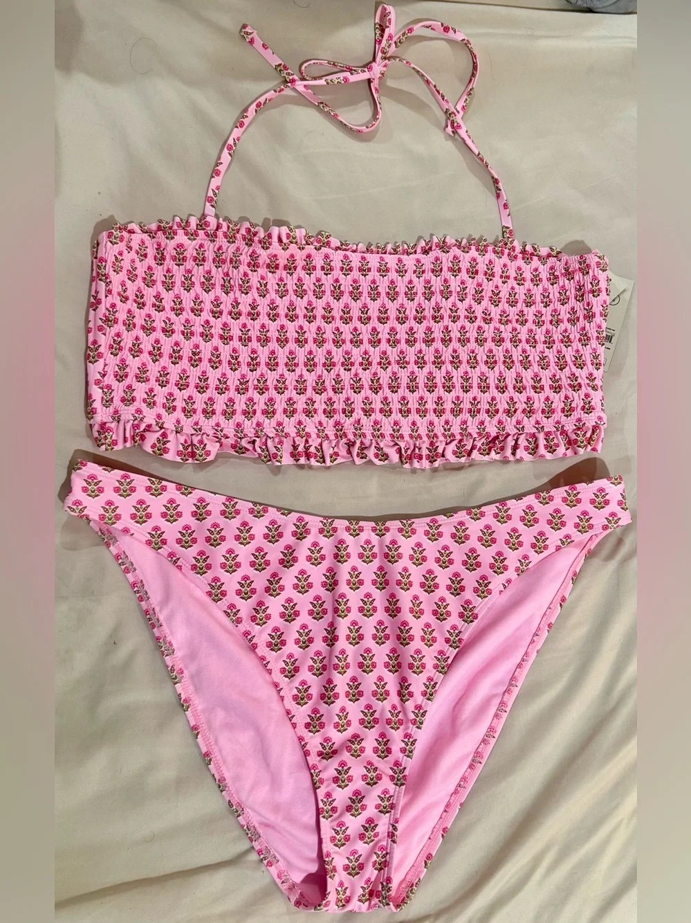 No Boundaries Women's Pink Smocked Floral Bikini Two Piece Set NWT Plus Size XXL - Picture 2 of 12
